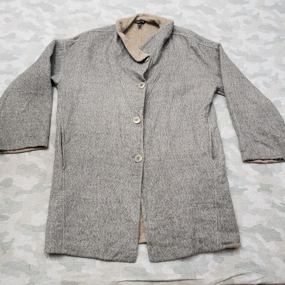 Eileen Fisher Coat Womens Small Gray Cocoon Baby Alpaca Wool Blend Button